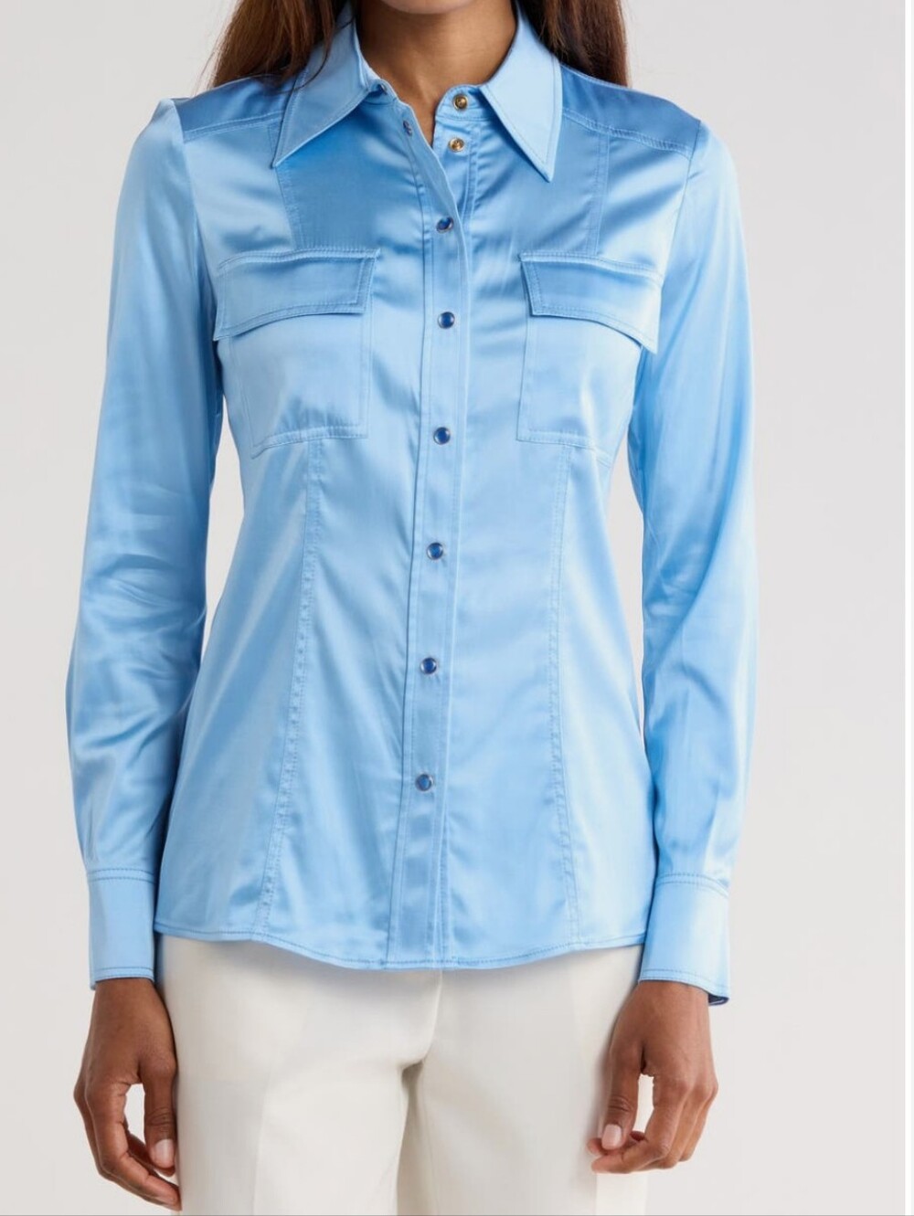 Diane Von Furstenberg Size 2 Light Blue Satin Button-Down Shirt $398